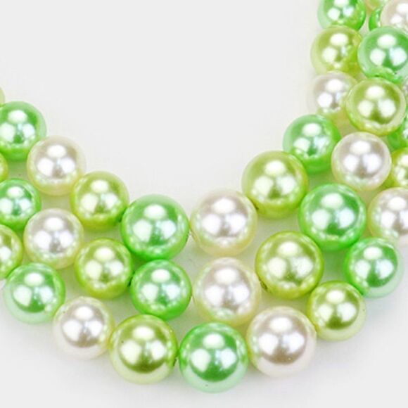 Green Pearl (faux) Two Tone Triple Strand Necklace & Earring Set - Picture 3 of 7